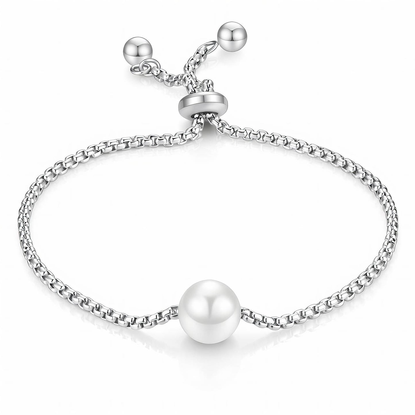 Silver bracelet with pearls on a white background